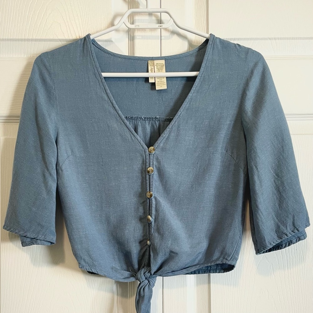 Japna Blue Tie-Front Blouse